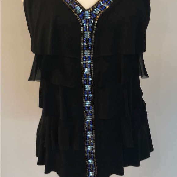 WHBM black top with Blue and gold embellishments - Picture 4 of 6